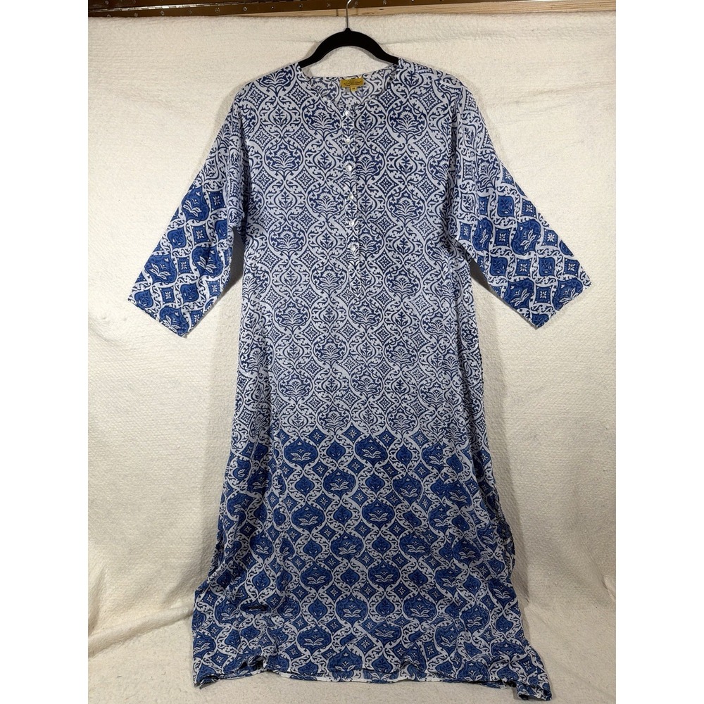 Roberta Roller Rabbit Womens M Blue White Maxi Dress Boho Coastal Kaftan